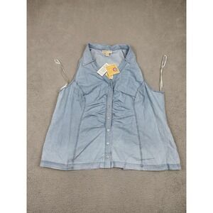 Michael Michael Kors Shirt Womens 3X Blue Sleeveless Tencel Chambray‎ WS4428M9HH